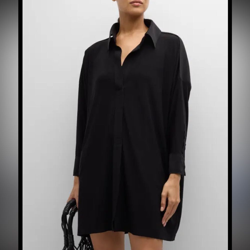 Norma Kamali Black Mini Shirt Dress Medium